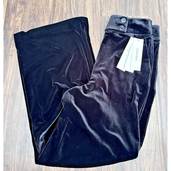Calvin Klein Women's Trendy Velvet High-Rise Wide-Leg Pants Trouser Black 8 - Picture 6 of 9